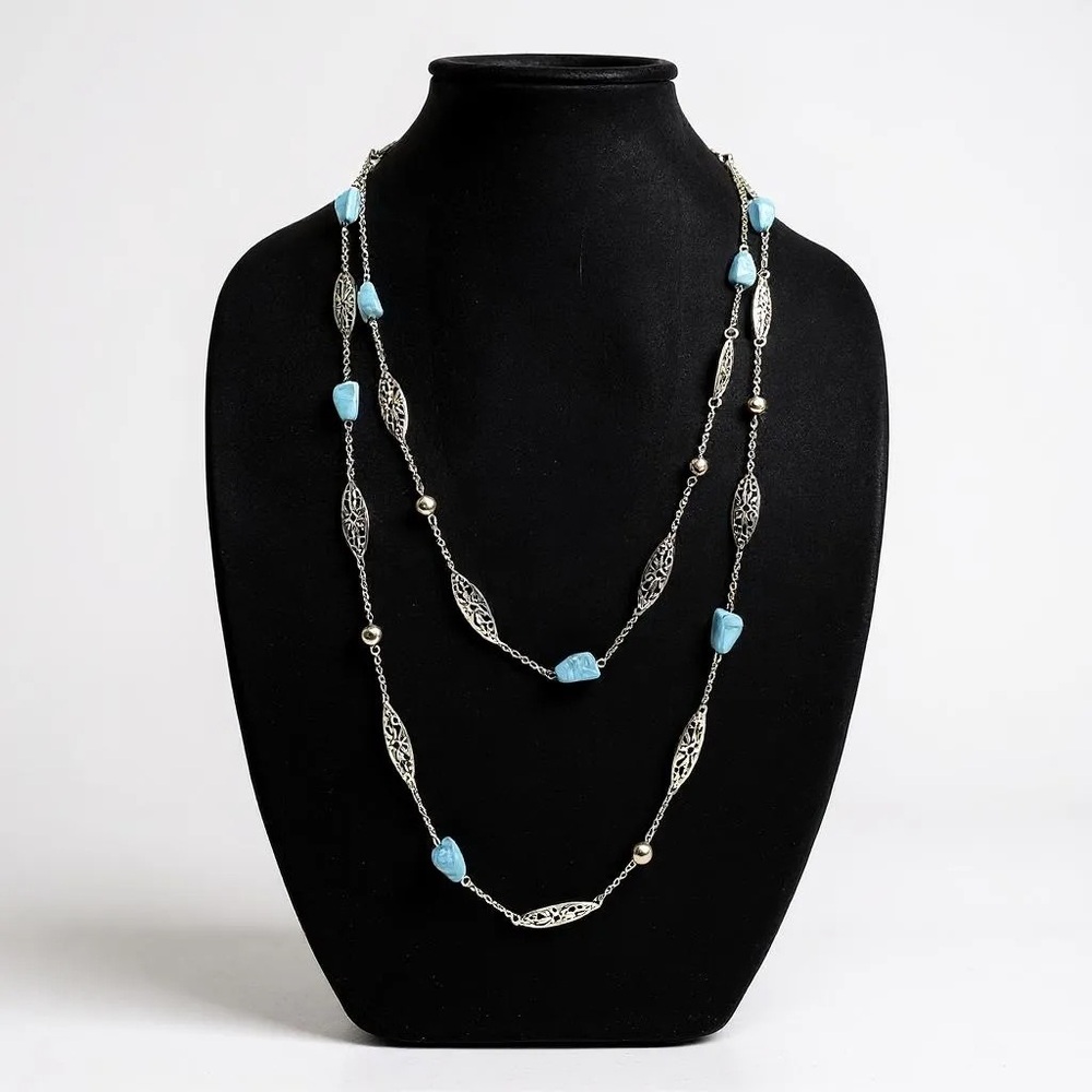 Charming Charlie Silver and Blue‎ Multistrand Necklace